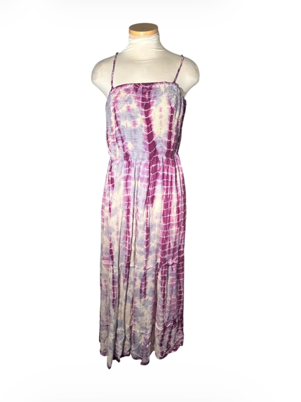 Romantic Gypsy Multicolor Tie-Dye Smocked Bodice Maxi Sundress Size Large